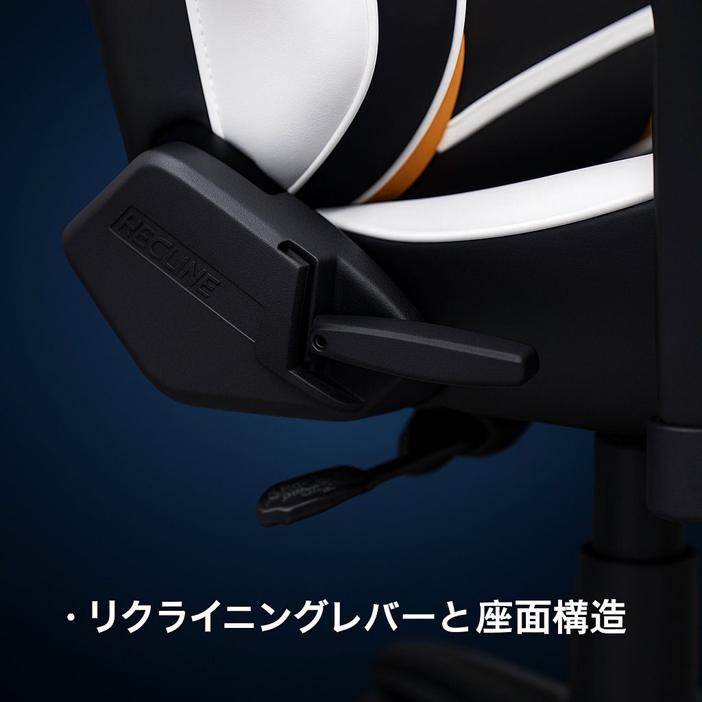 リクライニングレバーと座面構造