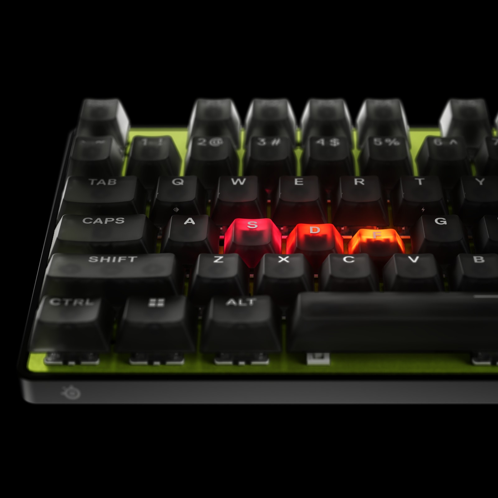 Apex Pro TKL Gen 3のWASD周辺を拡大した画像。移動キーが光っている