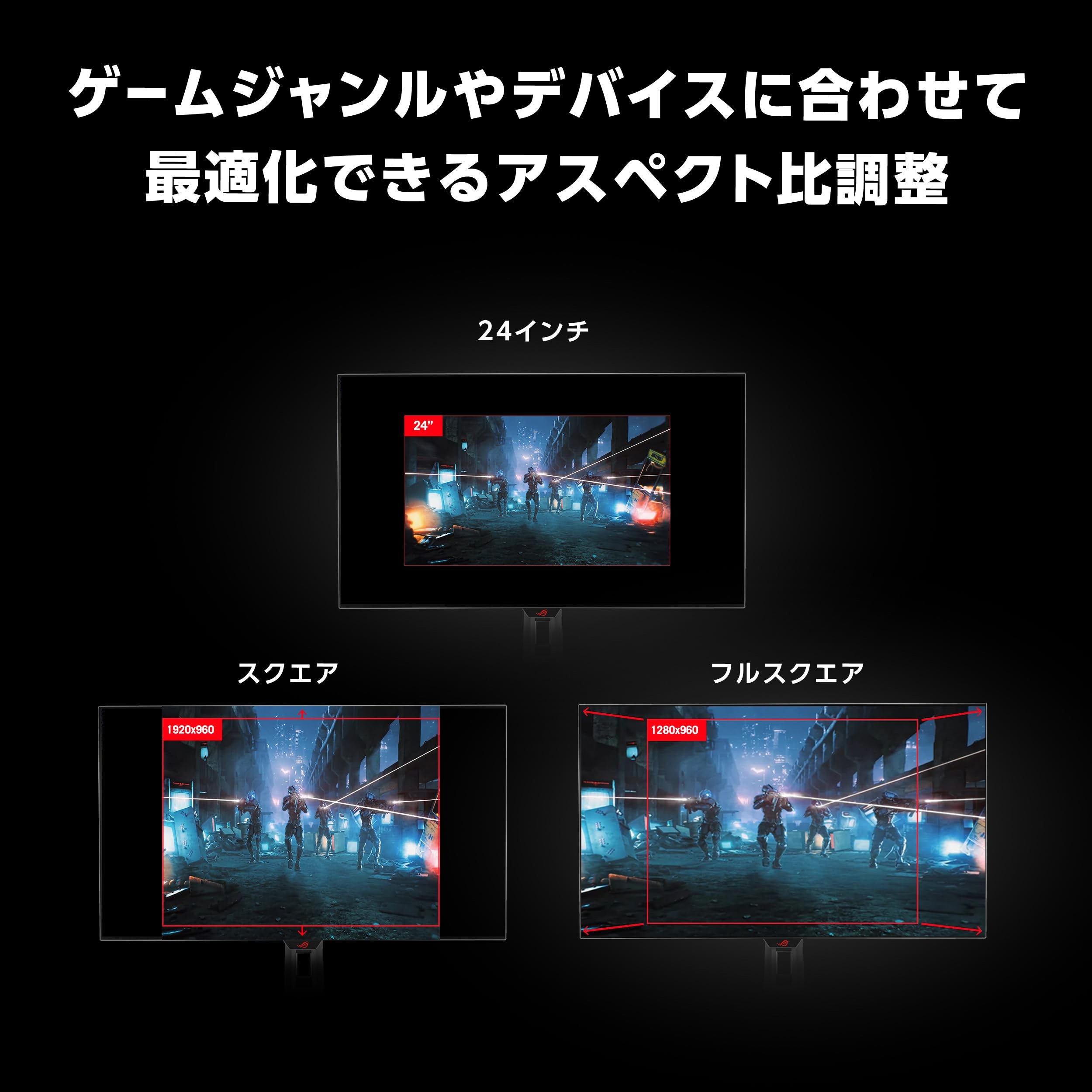 24.5型表示などのアスペクト比調整モードを示した画像