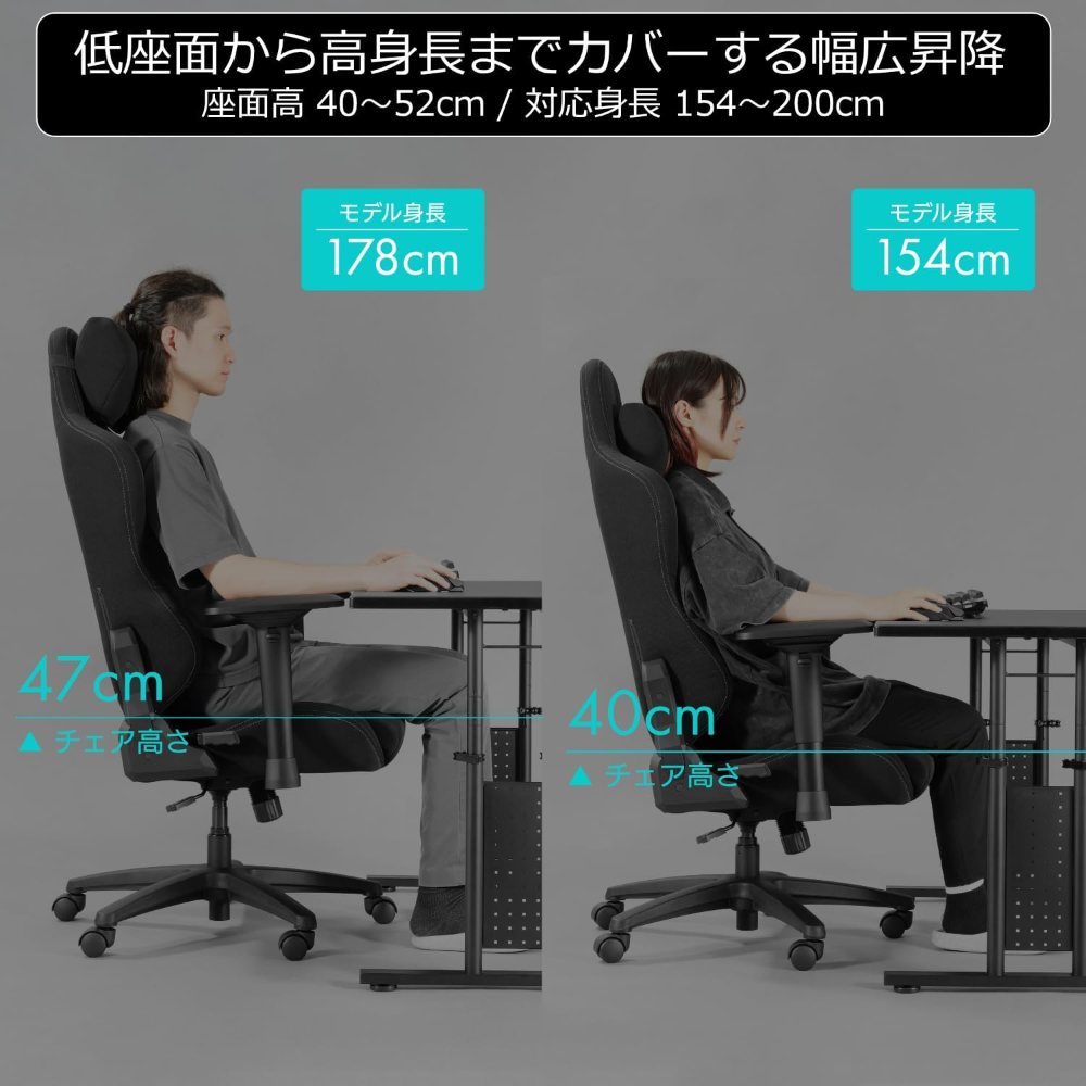 Bauhutte G-551HTに座る身長178cmと154cmのモデル