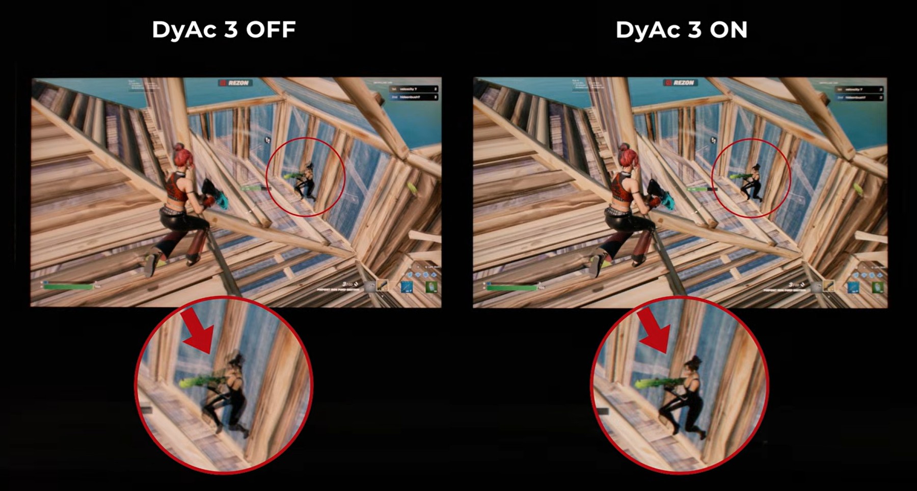DyAc 3のオフとオンで動きのブレを比べたBenQのイメージ画像