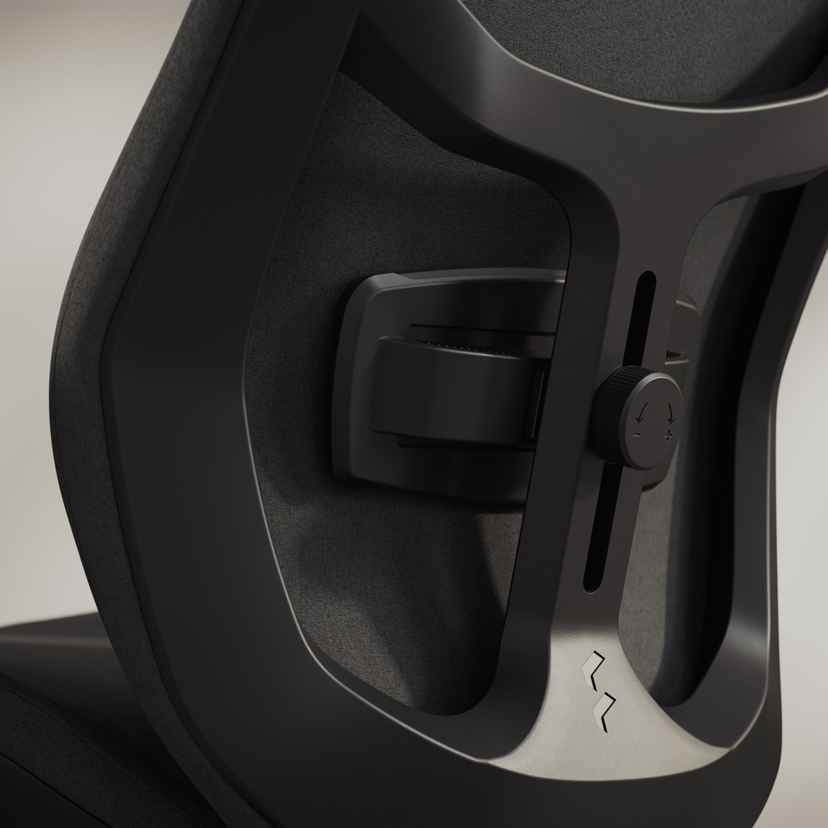 Fractal Design Refine 2の背もたれに内蔵されたデュアルパッド式ランバーサポート