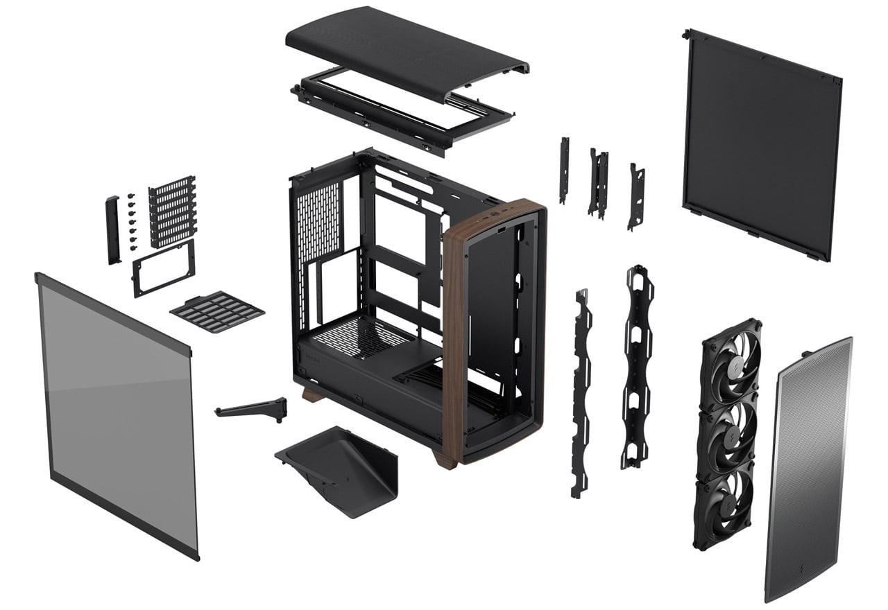 Fractal Design Summitの分解図。各パネルとブラケットを取り外した状態