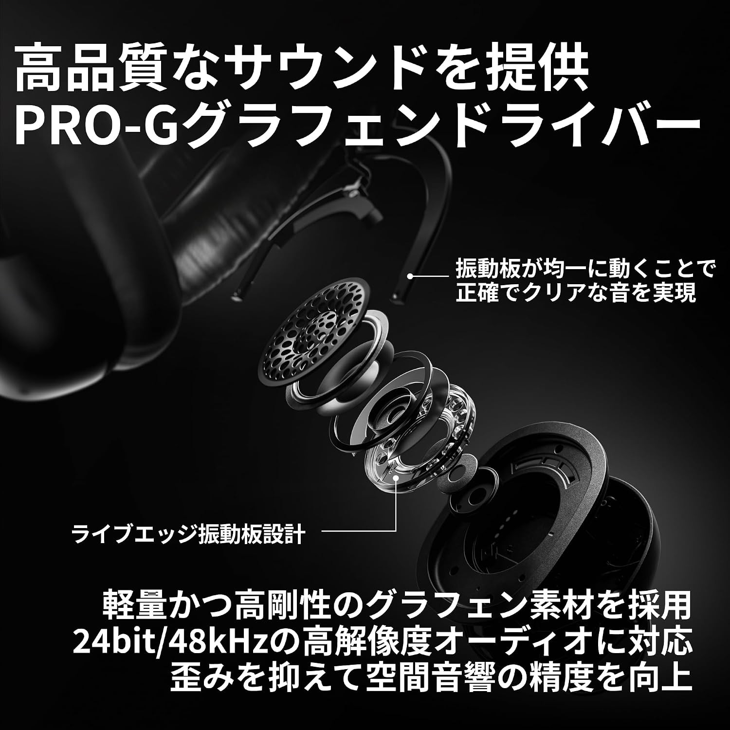 PRO X3 LIGHTSPEEDの50mm PRO-Gグラフェンドライバーの構造を示した公式画像