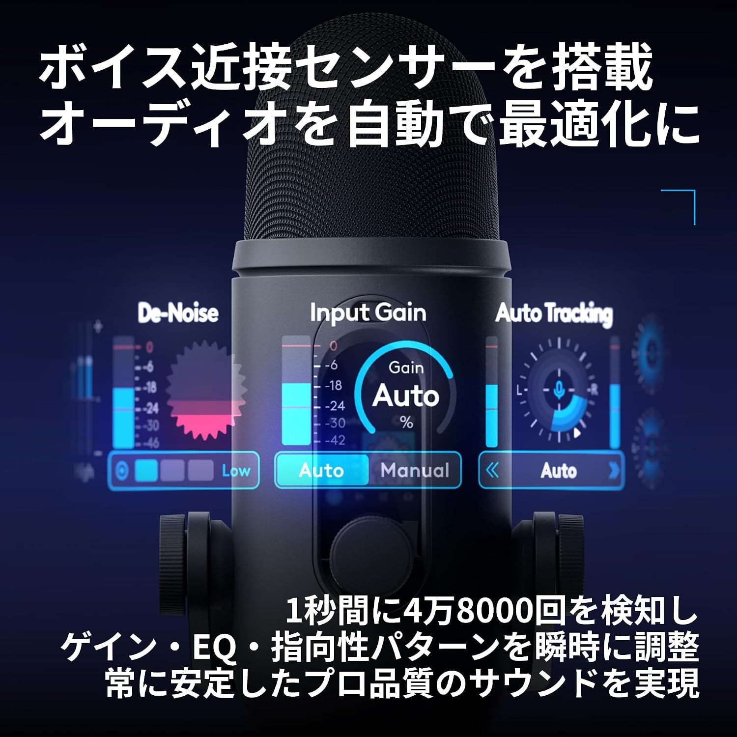 YETI 2のボイス近接センサーによる自動調整を示した公式画像